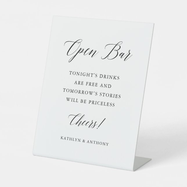 Signe De Table Mariage noir et blanc minimal Open Bar (Recto)