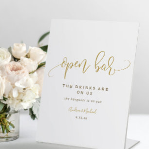 Signe De Table Mariage Open Bar Signal Tourbillonnant Calligraphi