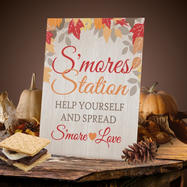 Signe De Table Mariage ou Fête des mariées de station Automne S'm (Fall S'mores Station Standing Pedestal Sign for Wedding or Bridal Showers. Fall in Love Collection)