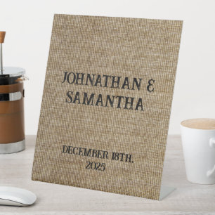 Signe De Table Mariage personnalisé Rustic Burlap Motif naturel