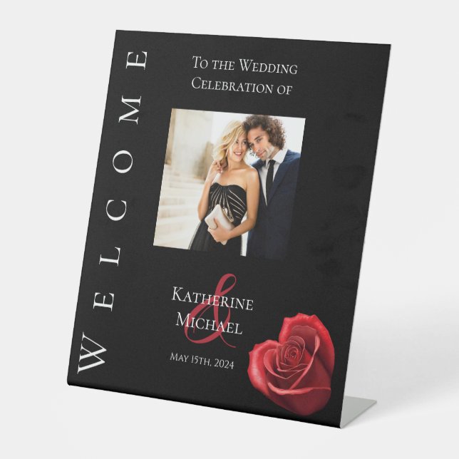 Signe De Table Mariage Photo Affiche de bienvenue-Coeur en forme  (Recto)