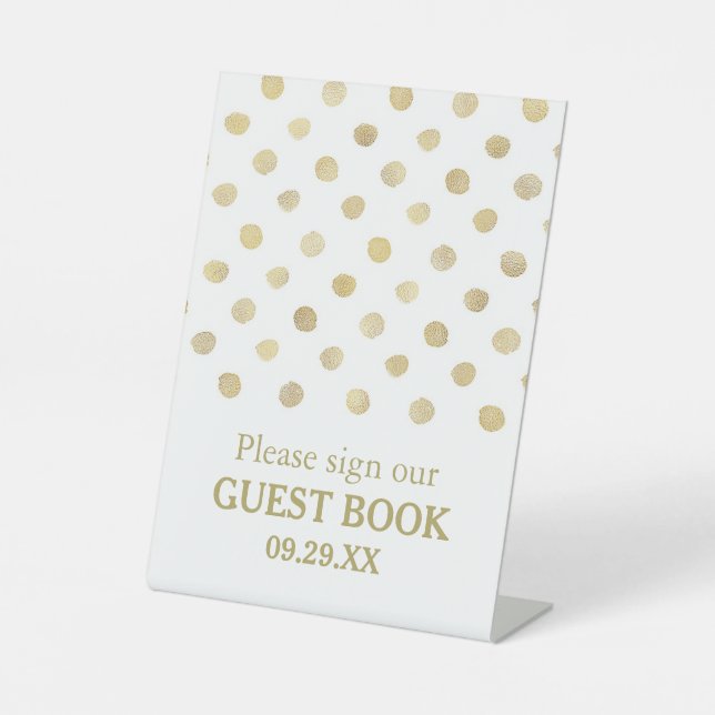 Signe De Table Mariage Pois moderne blanc et or (Recto)