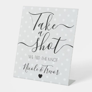 Signe De Table Mariage Prends un Shot Gris Points Rétro