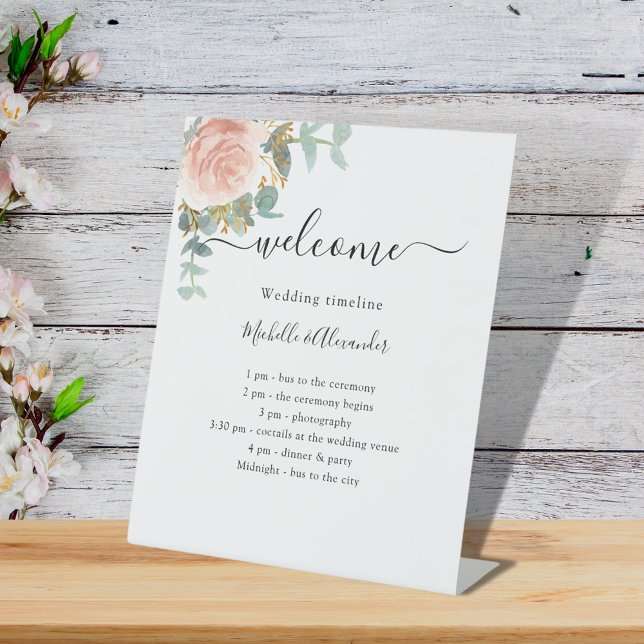 Signe De Table Mariage programme chronologique rose or floral (Créateur téléchargé)