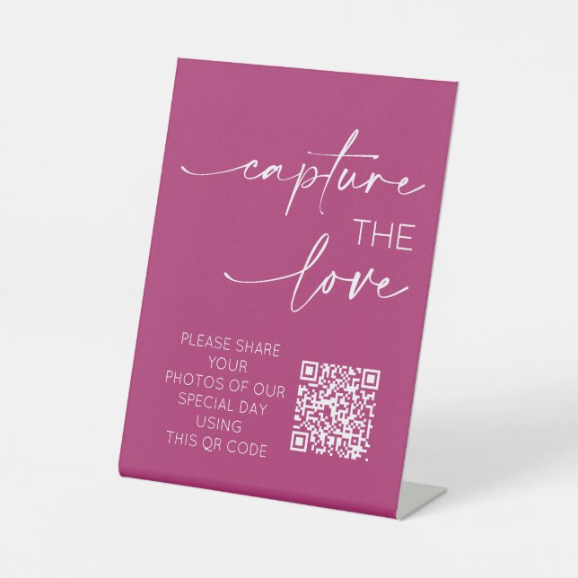 Signe De Table Mariage QR Code Photo App Télécharger Berry Pink (Recto)