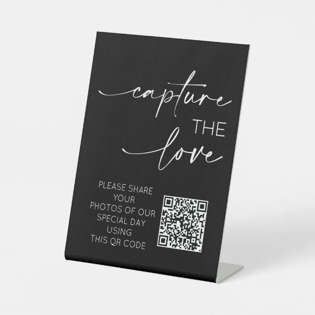 Signe De Table Mariage QR Code Photo App Télécharger Monochrome (Recto)