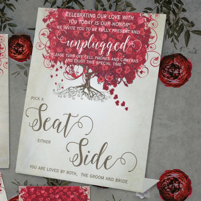 Signe De Table Mariage romantique de feuille de coeur rouge (Créateur téléchargé)