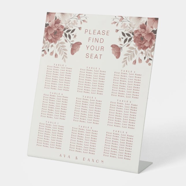 Signe De Table Mariage romantique rose roux (Recto)