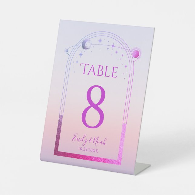 Signe De Table Mariage Rose Soleil Lune Étoiles Coucher de Soleil (Recto)