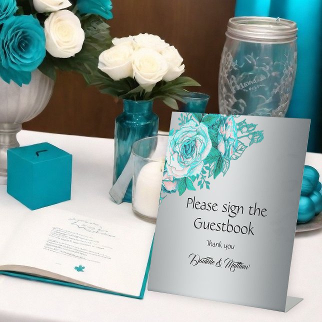 Signe De Table Mariage Rose turquoise Silver Elegance (Créateur téléchargé)