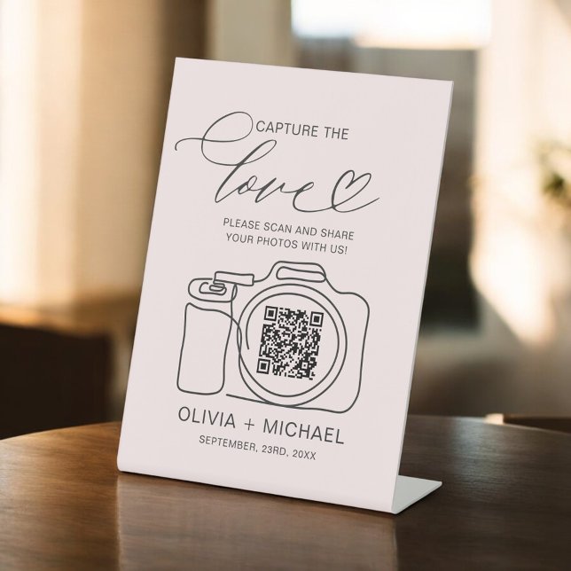 Signe De Table Mariage rose vif Capture Le Code QR d'amour (Créateur téléchargé)