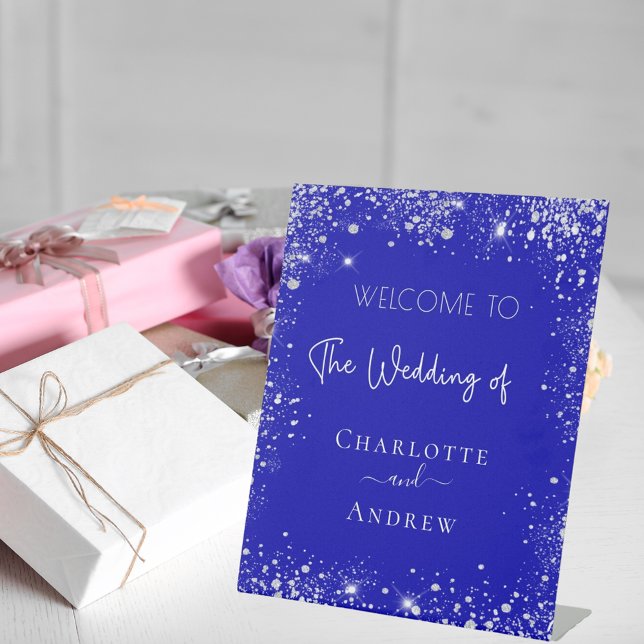 Signe De Table Mariage royal bleu argent parties scintillant bien (Créateur téléchargé)