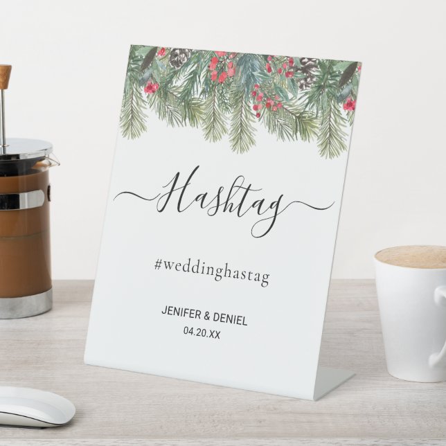 Signe De Table Mariage Rustique Hiver Baies Pins Verdure (In SItu)