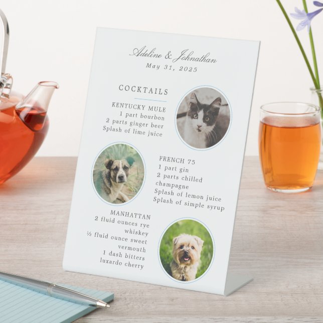 Signe De Table Mariage Signature Cocktail Menu avec trois photos (In SItu)