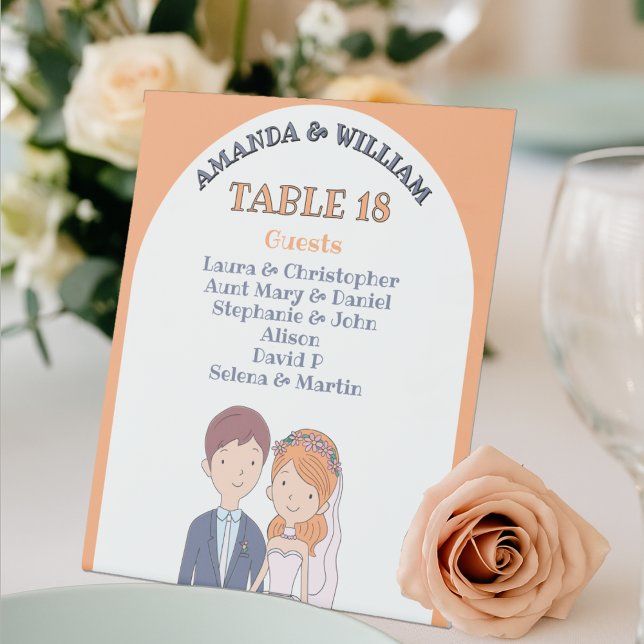 Signe De Table Mariage simple de  de mariés avec un dessin animé (Créateur téléchargé)
