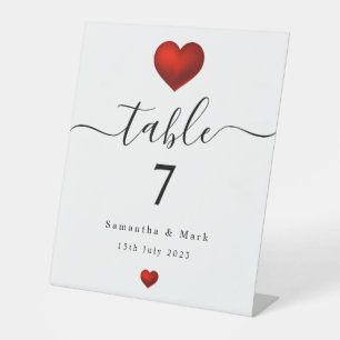 Signe De Table Mariage simple moderne Red Heart