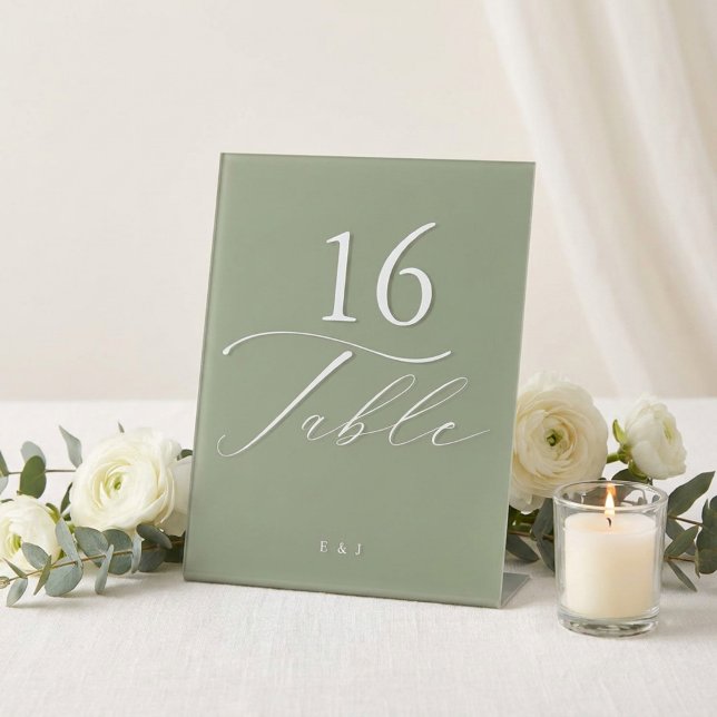 Signe De Table Mariage Simple Moderne Vert Sauge et Blanc (Créateur téléchargé)