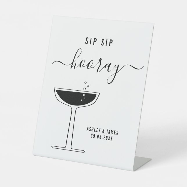 Signe De Table Mariage Sip Sip Hooray Champagne Coupe Verre (Recto)
