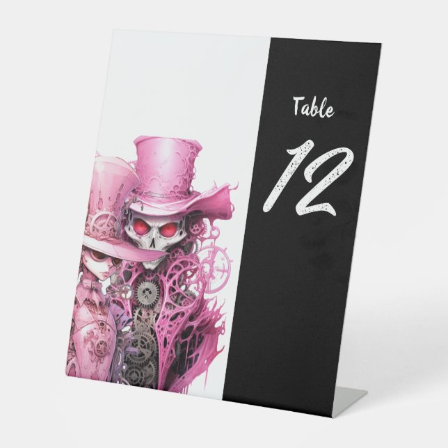 Signe De Table Mariage Steampunk de squelette rose (Recto)