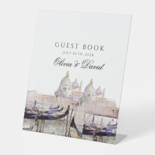 Signe De Table Mariage vénitien Script Aquarelle Livre d'invité
