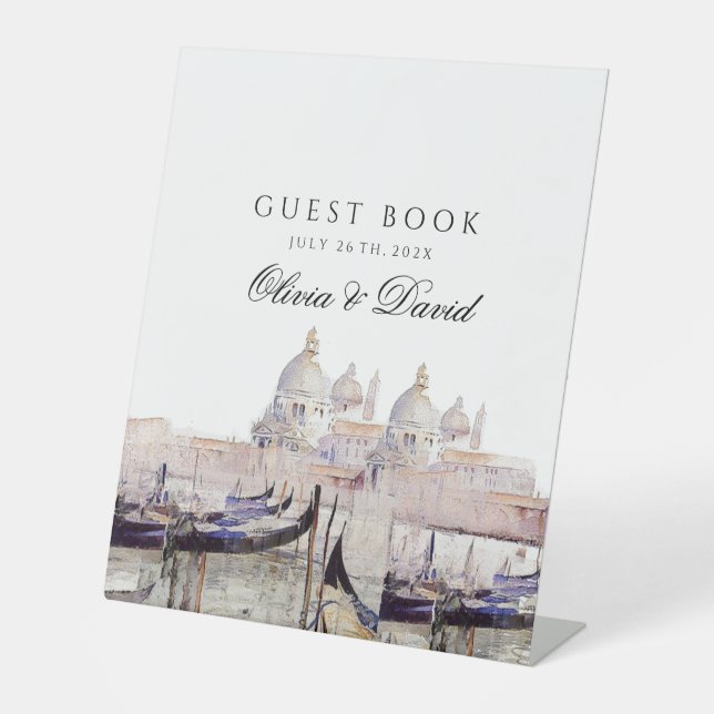 Signe De Table Mariage vénitien Script Aquarelle Livre d'invité (Recto)