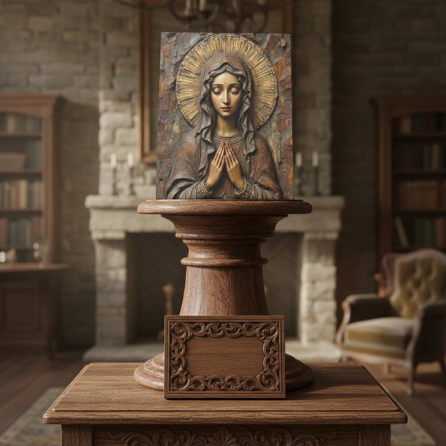 Signe De Table Marie en bois sculptée avec dévotion (Créateur téléchargé)