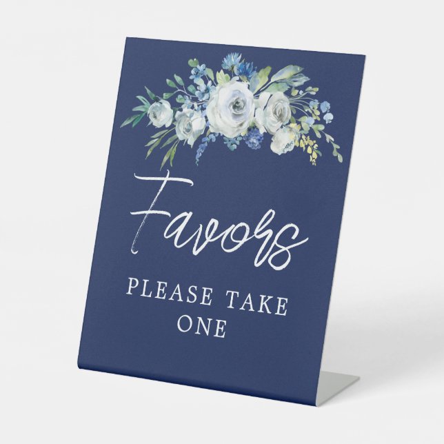 Signe De Table Marine Bleu Blanc Floral Mariage d'hiver Faveurs (Recto)