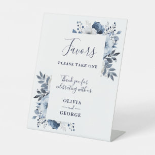 Signe De Table Marine Bleu Et Blanc Élégant Mariage Floral Faveur