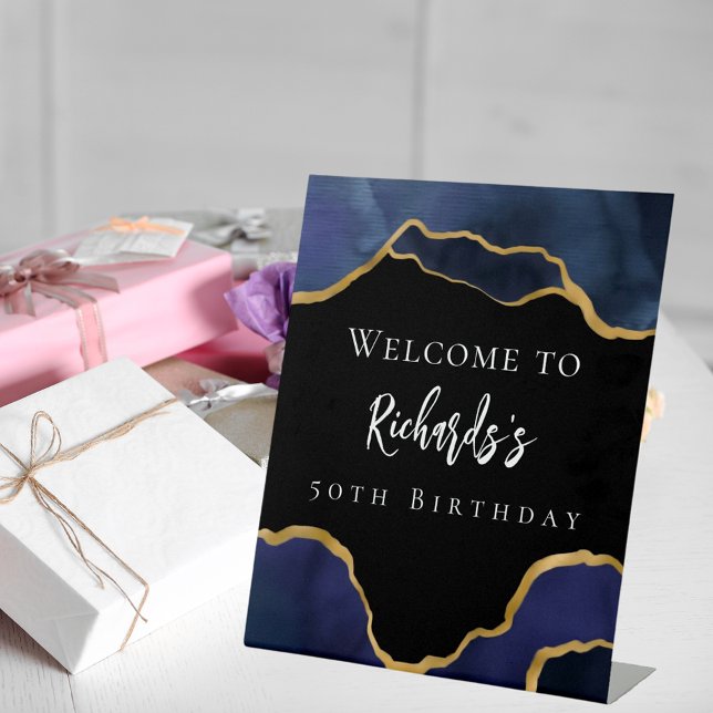 Signe De Table Marine bleu noir agate bienvenue anniversaire (Créateur téléchargé)