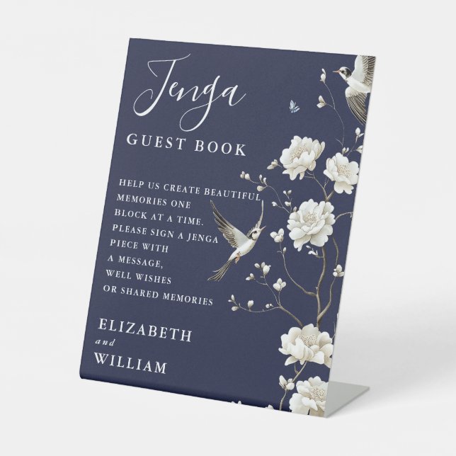 Signe De Table Marine Blue Chinoiserie Jenga Guest Book Mariage (Recto)