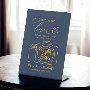 Signe De Table Marine Blue Gold Mariage Capture Le code QR d'amou
