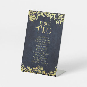 Signe De Table Marine Blue & Gold Swirls Siège Tableau Numéro de