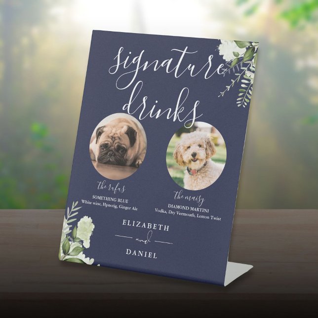 Signe De Table Marine Blue Mariage Animaux de compagnie Chien Sig (Navy Blue Wedding Pet Dog Signature Drinks Pedestal Sign)