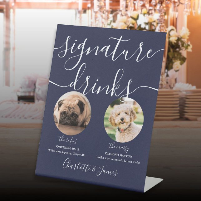 Signe De Table Marine Blue Mariage Animaux de compagnie Chien Sig (Navy Blue Wedding Pet Dog Signature Drinks Pedestal Sign)
