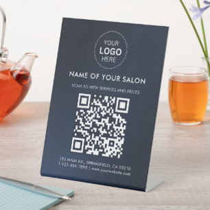 Signe De Table Marine-Blue Salon Business QR Code et logo