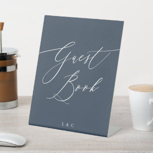 Signe De Table Marine Blue White Typographie Mariage Livre d'or