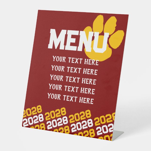 Signe De Table Maroon & Gold Pawprint Graduation Menu Party (Recto)