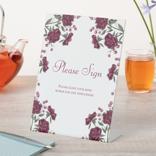 Signe De Table Maroon Rose Wedding Guest Book Sign (In SItu)
