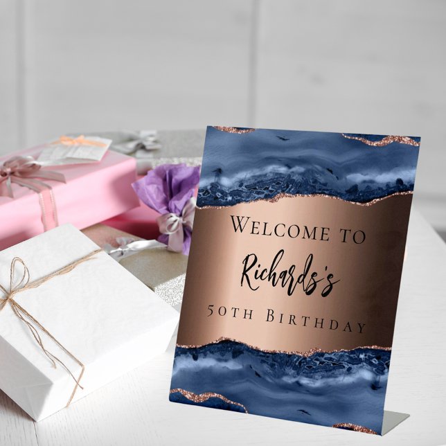 Signe De Table Marque bleu bronze agate anniversaire bienvenue (Créateur téléchargé)