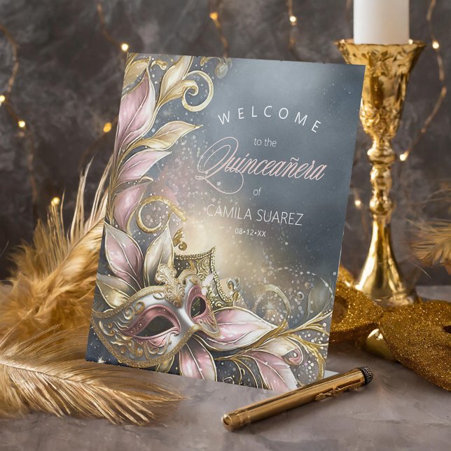 Signe De Table Masquerade Quinceañera Bienvenue Rose Gold ID1031 (Créateur téléchargé)