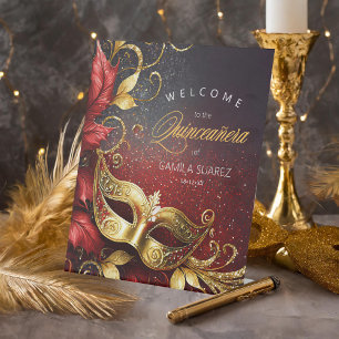 Signe De Table Masquerade Quinceañera Bienvenue Rouge Or ID1031