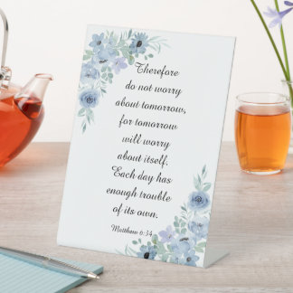 Signe De Table Matthieu 6:34 Ne vous inquiétez pas aquarelle bleu