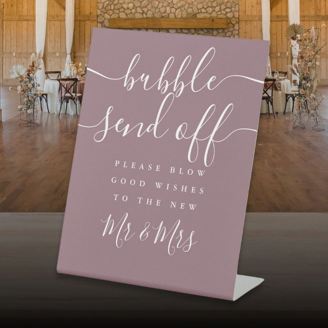 Signe De Table Mauve Bubble Send Off Chic Script (Mauve Bubble Send Off Chic Script Pedestal Sign)