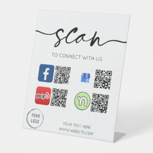 Signe De Table Médias sociaux 4 codes QR Blanc