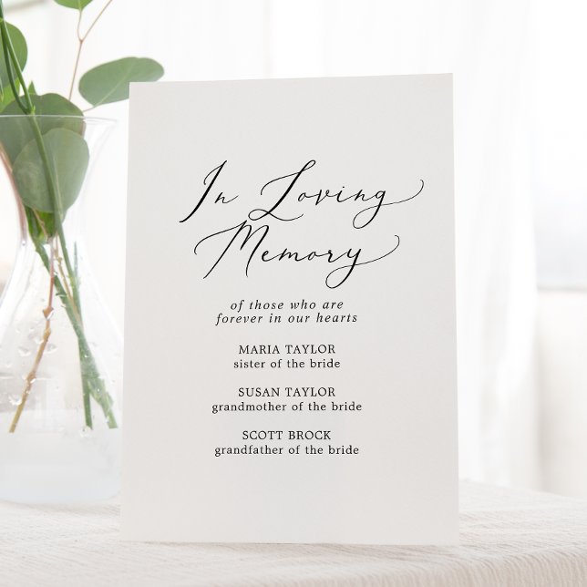 Signe De Table Mémorial de mariage noir délicat en souvenir (Créateur téléchargé)