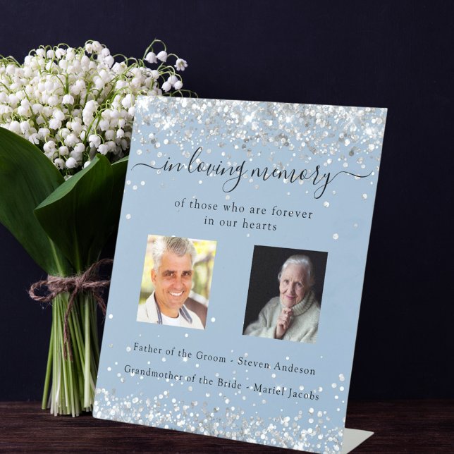 Signe De Table Mémorial du mariage de photo bleu Dusty (Créateur téléchargé)