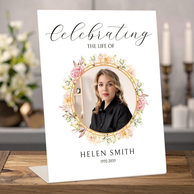 Signe De Table Memorial Elegant Floral Wreath for Daughter (Memorial Elegant Floral Wreath for Daughter Pedestal Sign, Loss of Daughter)