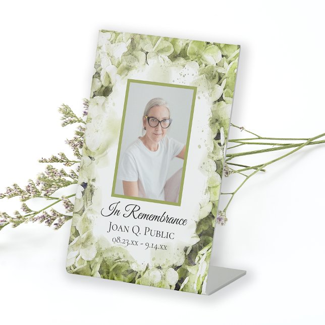Signe De Table Mémorial funéraire vert Hydrangea Watercolor (Créateur téléchargé)