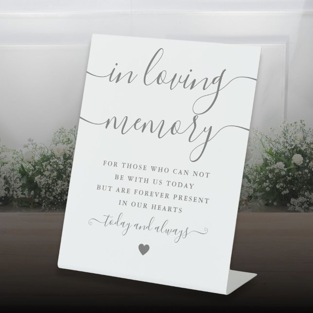 Signe De Table Mémorial gris de mariage en souvenir affectueux (In Loving Memory Memorial Gray Wedding Pedestal Sign)