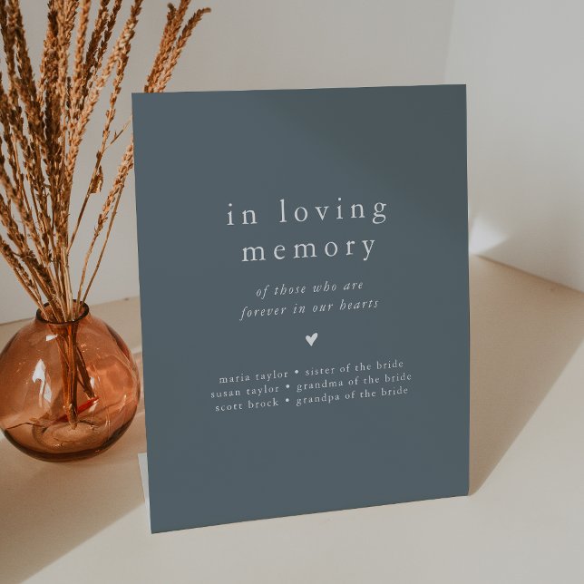 Signe De Table Mémorial Mariage EMELIA Marine Bleu In Love Memory (EMELIA Navy Blue In Loving Memory Wedding Memorial Pedestal Sign)